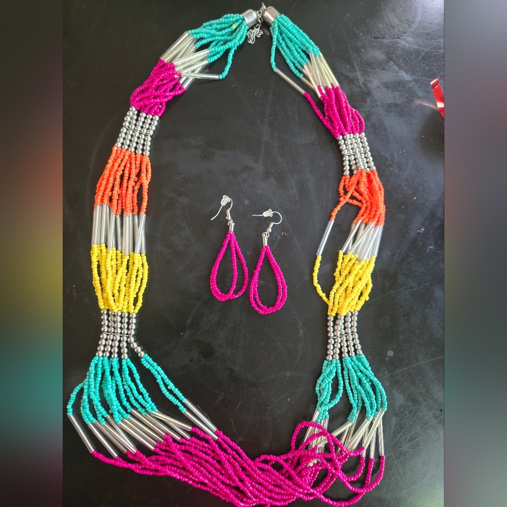 Colorful Beaded Necklace and Earring Set